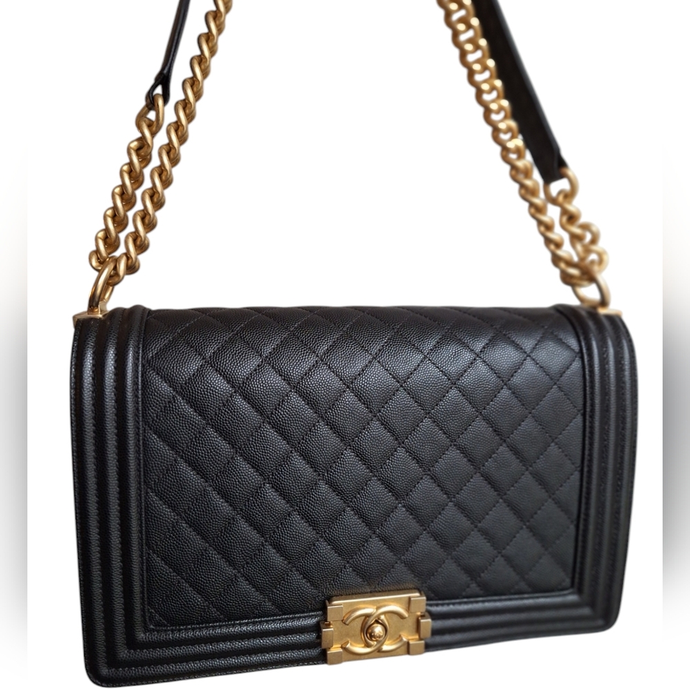 Chanel Large Black Boy Bag in Caviar Leather
